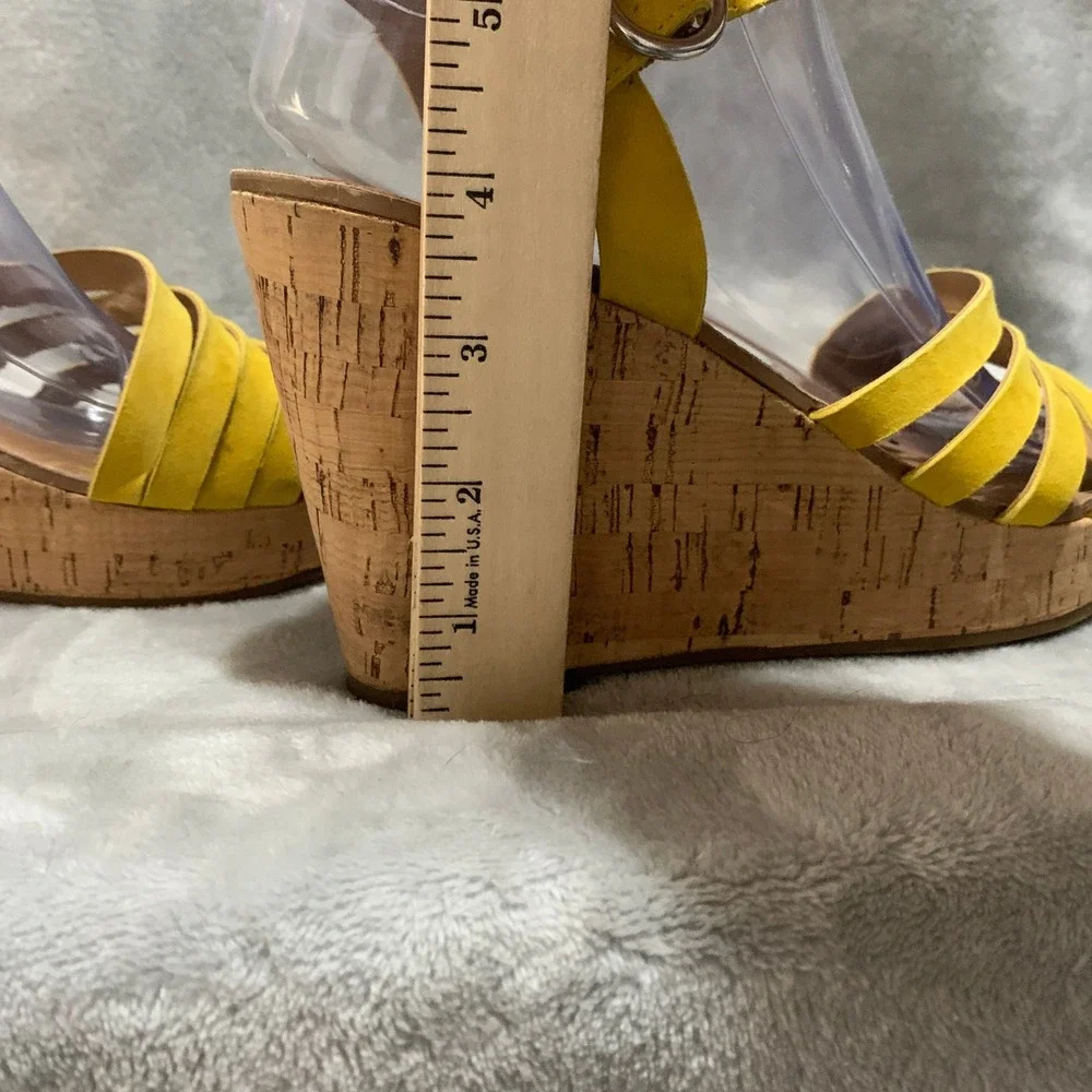Franco Sarto‎ Crisania Yellow Suede Cork Wedge Sandals Womens 9 Platform Strappy